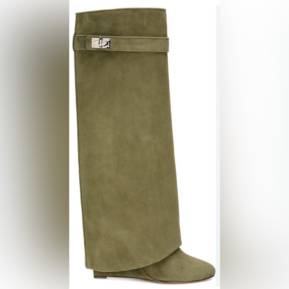 Givenchy Shark Lock Boots in Olive Suede sz 38